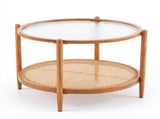 2-Tier Round Coffee Table, Water Ripple Glass Top, PE Rattan & Iron Frame, 74133085