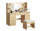 Oak-colored particleboard with a 7-drawer, 4-shelf dressing table set with 10 three-tone light 10253739