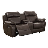 Double Glider Reclining Love Seat with Center Console Brown Faux Leather Upholstered Contemporary B011133253