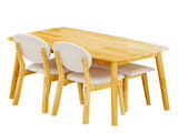 1 Table 2 Chairs 1 Bench Dining Set, Rubber Wood Frame with Beige Upholstered Seats, Natural Wood 59560900