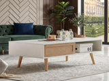 41.34" Rattan Coffee table, sliding door for storage, solid wood legs, Modern table for living room W1265107718