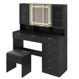 Large Vanity Table Set with LED Lighted Mirror, Vanity Desk with Charging Station, Makeup Table with 73192852