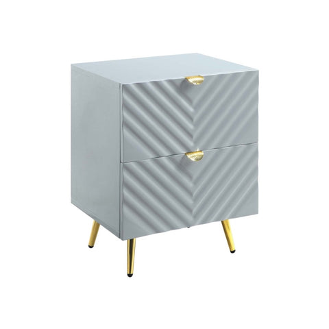 ZUN 2 Drawers MDF Nightstand in Gray High Gloss Finish B016P257195