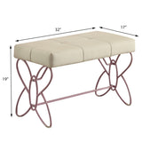 White and Light Pink Tufted Bench B062P208996