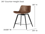 26 in. Swivel Counter Stool - Brown Vegan Leather Seat, Black Metal Frame, 1PC B2751P610243