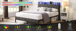 ZUN Queen Bed Frame Storage Headboard, Charging Station and LED Lights, Upholstered Platform Bed W1916124804