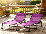Purple Set of 2 Folding Chaise Lounge Chairs Sun Tanning Chairs for Beach Camping Outdoor 03963430
