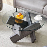 Round glass coffee table, 33.4" modern design unique coffee table. Tempered glass top with grey W1151P180317