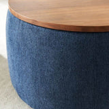Round Storage Ottoman, 2 in 1 Function, Work as End table and Ottoman, Navy W48735176