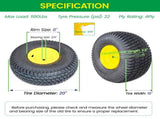 Set of 2 20x10.00-8 Lawn Mower Tires and Wheel Assembly, 4-Ply Tubeless Turf Tread Heavy Duty, 3.5" W1364P445941