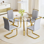 ZUN Modern minimalist style circular transparent tempered glass table, tempered glass tabletop, golden W1151138118