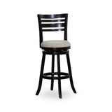 30" Bar Height Slat Back Swivel Stool, Espresso Finish, Beige Fabric Seat B04660689