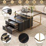 ZUN Modern 2 Pieces Black Square Nesting Coffee Table with Drawers & Electroplated gold legs in 27.6'' 91573413
