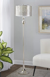 Ashland 63" Contemporary Metal Floor Lamp in Polished Nickel with Laser Cut Metal and White Linen B202P223988