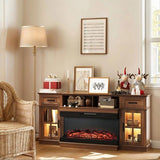 70-inch Deep Walnut Media Console with Lattice Glass - 2 Doors, 2 Drawers & Shelf for 36" 3-Sided 79005957