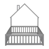 Full House-Shaped Headboard Floor Bed with Fence ,Grey W504119480
