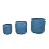 Set of 3 Flower Ceramic Flowerpot, Modern Planter for Patio, Garden, Windowsill - Antique Blue W3273P321480