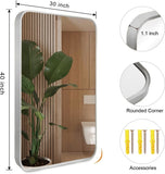 30x40 Inch Silver Metal Framed Rectangular Rectangular Bathrrom Mirror for Wall. W2203P303038