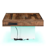 ZUN ON-TREND 31.4'' x 31.4'' Farmhouse Coffee Table with 2 USB Ports and Outlets, Brown Spliced Wood N721P189320K