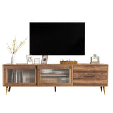 Modern TV Stand for 75" TV, TV Console with 2 Glass Doors, Entertainment Center with 2 Drawers & 53145432