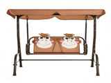 2-Seater Kids Patio Swing, Adjustable Canopy Safety Belt, Monkey Pattern Hanging Swing Bench for 15566665