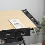 ZUN adjustable drawing drafting table desk with 2 drawers for home office and school with stool W347P151532