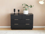 Black P2 Particle Board and Density Board Wavy Pattern Drawer Front Three-Level Four-Drawer Bedside 08161616