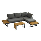 ZUN Aluminum Patio Furniture Set, Outdoor L-Shaped Sectional Sofa with Plastic Wood Side Table and Soft 68920924