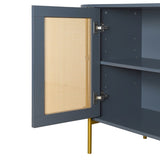 TREXM 2-Door Elegant Curved Dining Cabinet with Gold Trim and Woven Rattan Doors for Dining Room N715P172740G
