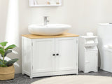 Pedestal Sink Storage Cabinet, Under Sink Cabinet with Double Doors, Crystal White, Dark Walnut-AS 34486220
