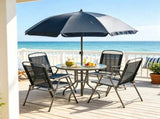 Black & Coffee 6-Piece Patio Dining Set for 4 Complete with Umbrella, Round Glass Table & 4 60964173