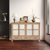 59.06" Chic Natural Wood Accent Cabinet, 4 Doord 3 drawers Sideboard Buffet with Adjustable Shelves, W2295P290643