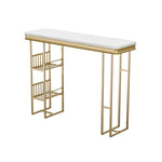 ZUN 55.1" Modern Straight Bar Table with Shelves in White & Gold WF322497AAG