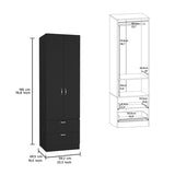 Armoire Wardrove 76" H, Hanging Rod, 2 Drawers, 1 Shelf, Black B097P199751
