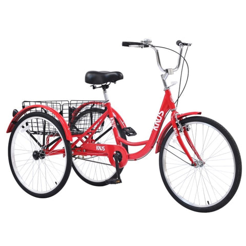 ZUN Adult Tricycle Trikes,3-Wheel Bikes,24 Inch Wheels Cruiser Bicycles with Large Shopping Basket for W101952724