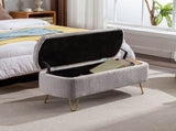 Grey Storage Ottoman Bench for End of Bed Gold Legs, Modern Grey Faux Fur Entryway Bench Upholstered W117082033