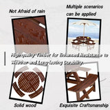 ZUN Outdoor 8 Person Picnic Table, 8 person Round Picnic Table with 4 Built-in Benches, Umbrella Hole, W2275P149765