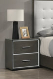 ZUN 1pc Contemporary 2-Drawer Nightstand with Chrome Accents Gray Rustic Finish Bedroom Wooden Furniture B011P236784