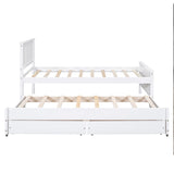 Twin Size Platform Bed with Trundle and Drawers, White WF298815AAK