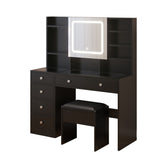 Pitted Particleboard With Triamine Coating, Tempered Glass Table Top, 5 Drawers, With Shelves, With 39652611