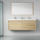 60" Wall-Mounted Bathroom Vanity with Double Sinks, Floating Bathroom Storage Cabinet with Stone W1573P211187