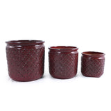 Handmade Ceramic Planter Set of 3, 15/12/9 Inch Diameter, Burgundy Diamond-Pattern, for Orchids & W3273P321477