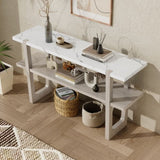 TREXM Retro Elegant Console Table with Marble-Effect Top and Versatile Storage Solutions for N715P196906E