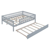 Full Size Wood Daybed with Trundle and Fence Guardrails, Gray WF301863AAE