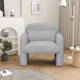 Stylish and Minimalist Teddy Fleece Single Sofa Chair with Arms and Pillow, Armchair, Accent Chair W1716P196466