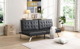 ZUN WOOD FRAME, STAINLESS LEG, FUTON, SOFA BED BLACK PVC W2297P247530