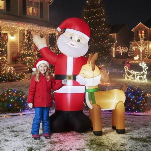 6.3FT Lighted Christmas Inflatable Decoration, Inflatable Santa and Reindeer, Funny Blow Up Yard 12549040