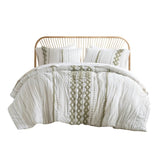 3 PCS Full/Queen Cotton Printed Comforter Set with Chenille Sage/Ivory B035P319203