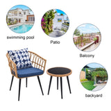 ZUN 3 Piece Patio Bistro Set with Side Table, Outdoor PE Rattan Conversation Chair Set,Furniture of 69739429