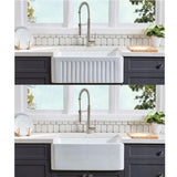 ZUN Fireclay 33" L X 20" W Farmhouse Kitchen Sink with Grid and Strainer JYCAS8280WH